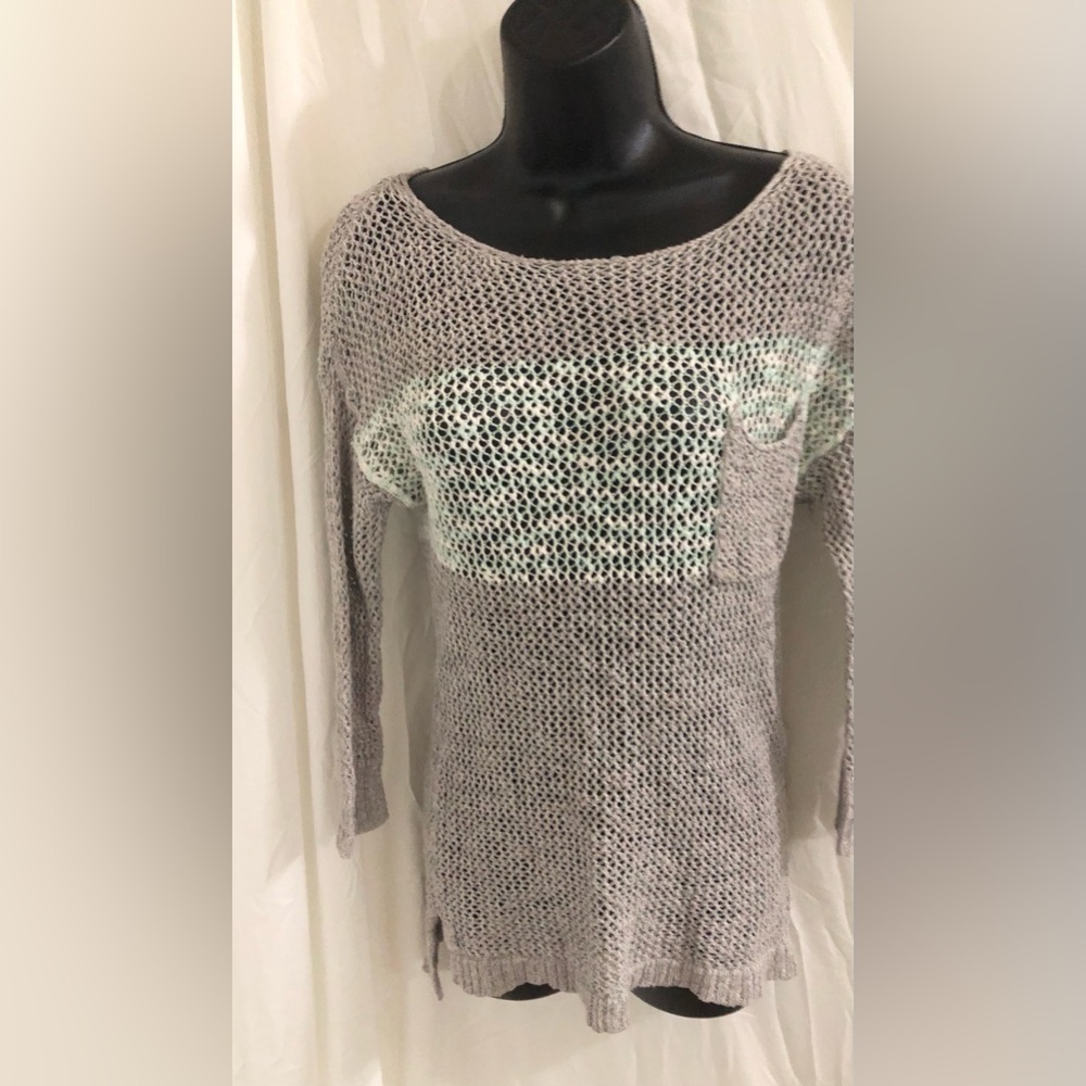 American Eagle Outfitters taupe gray mint colorblock‎ crochet mesh top size XS
